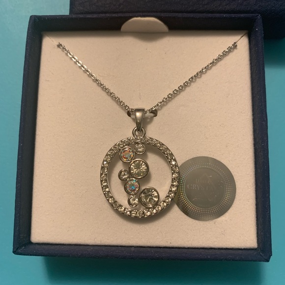 AURA silver-tone crystal pendant with 16 inch + 2 inch extender cable chain NIB - Picture 2 of 8